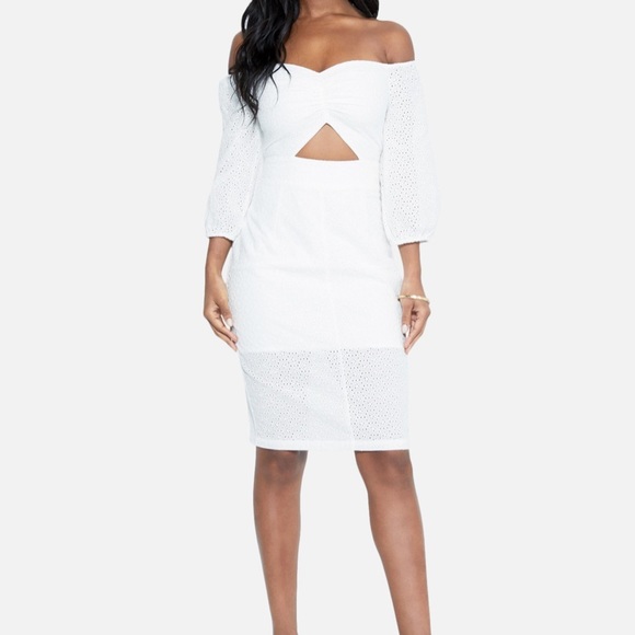 NWT Bebe Off The Shoulder Eyelet Midi Dress - Picture 1 of 5